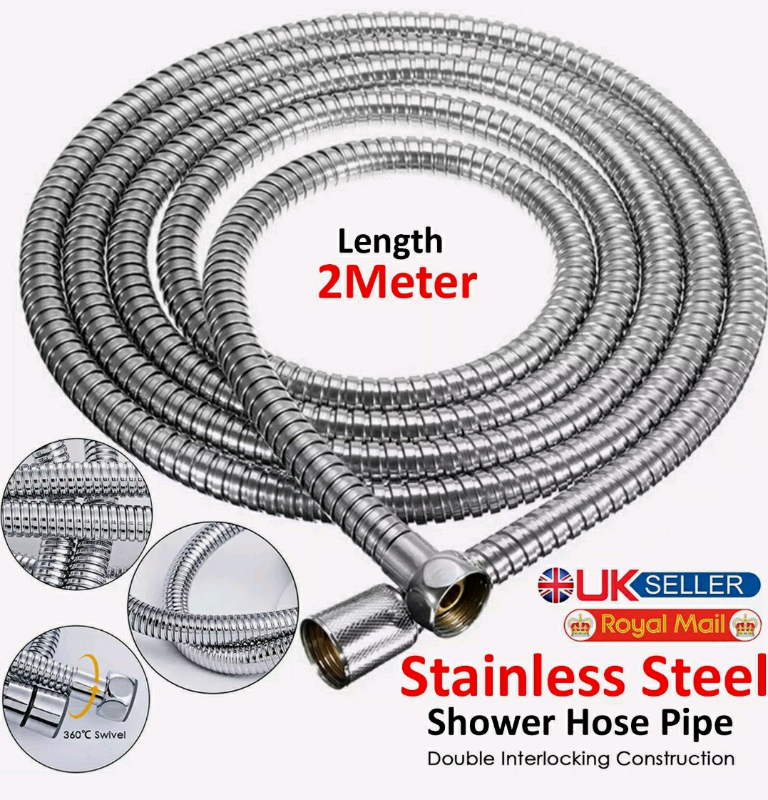 SHOWER HOSE 1.5/2/2.5M FLEXIBLE STAINLESS STEEL CHROME SHOWER BATH in