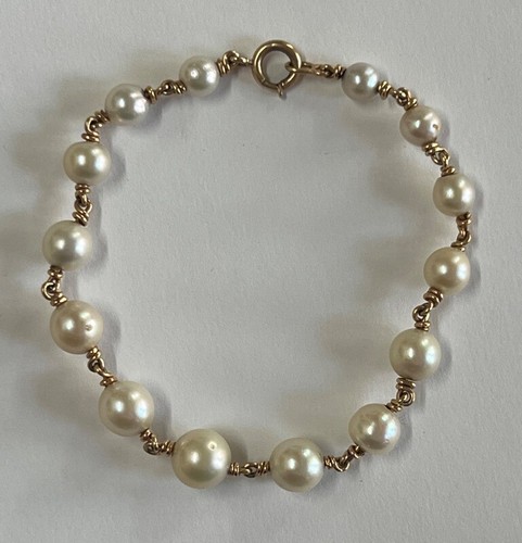 Estate Jewelry Ladies Cultured Pearl Bracelet 13K Yellow Gold 7 1/4" Long