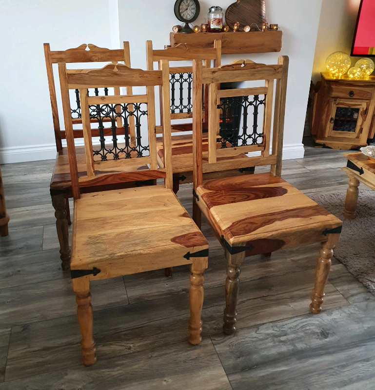 4x Light Jali Wood & Cast Iron Dining Chairs. in Sunderland, Tyne and