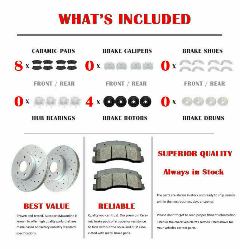 296mm Front Rear Slotted Disc Rotors and Brake Pads for 2006- 2018 Toyota Rav4