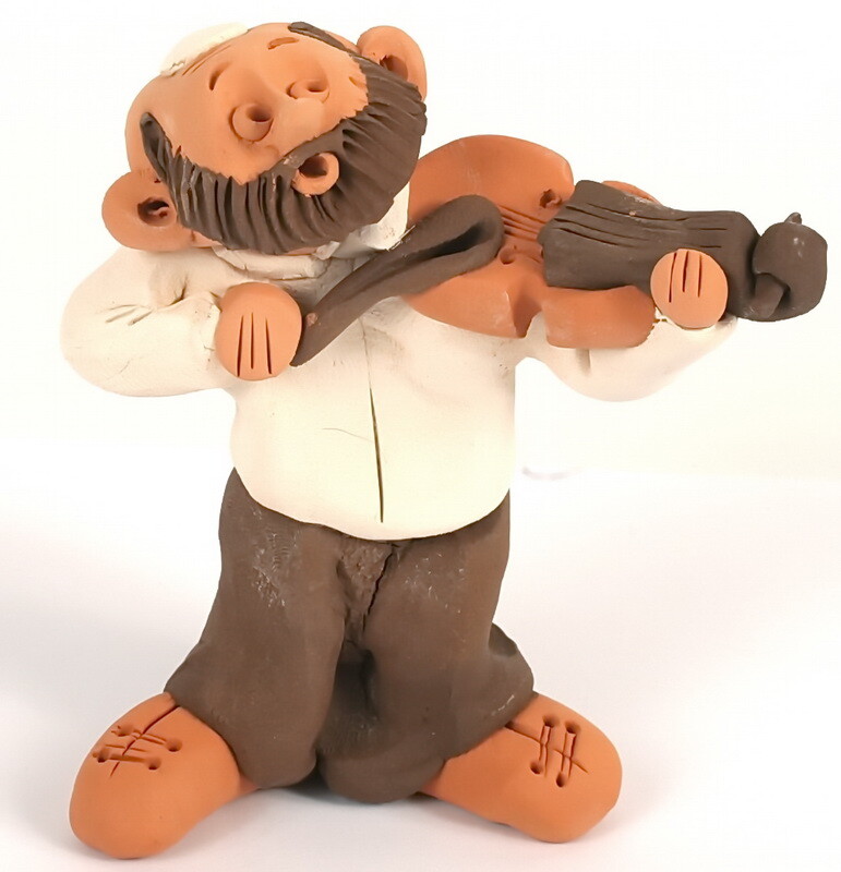 Jewish Hassidic Klezmer Violin Fiddler, Pottery Figurine Kleizmer Music, Yiddish