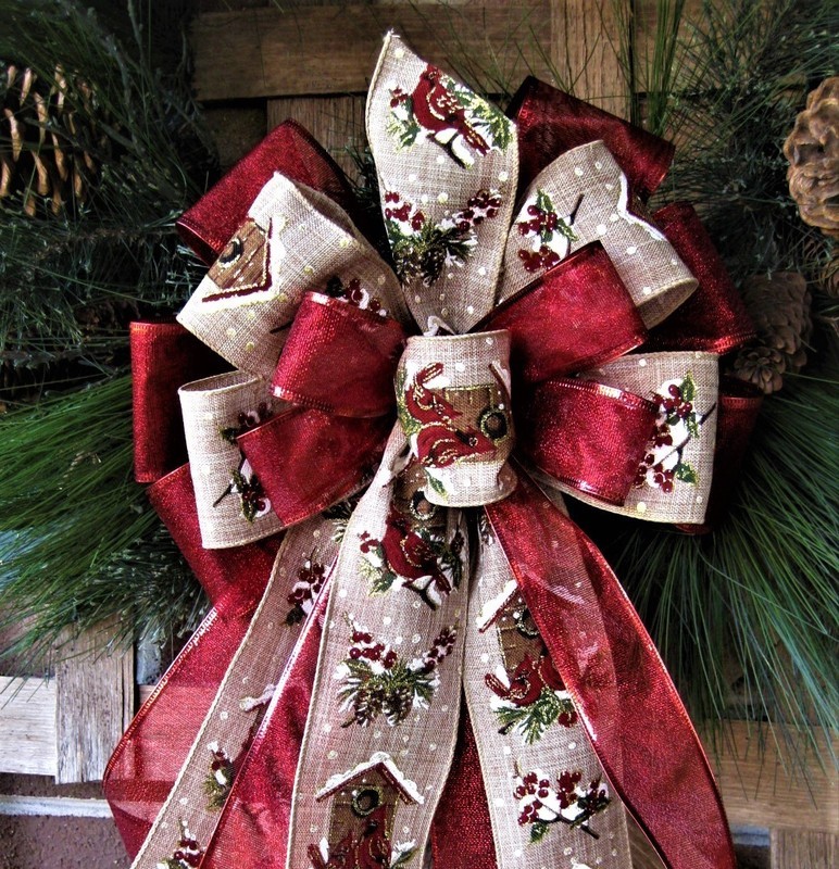 HANDMADE BOW BIRDHOUSE WIRED RIBBON for WREATH LANTERN GARLAND rb # 45