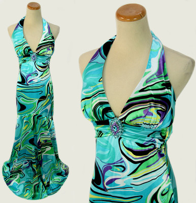 My Michelle $120 Evening Prom Formal Cruise Long Floral Dress size S Halter NWT