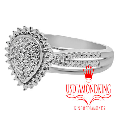 Pre-owned Usdiamondking Ladies 10k Real White Gold .10ct Genuine Natural Diamond Pear Shape Ring Band In H-i