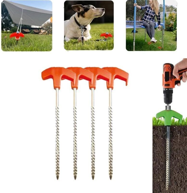 8" Screw in Tent Stakes，Ground Anchors Screw, Screw in Tent Stakes 4PCS
