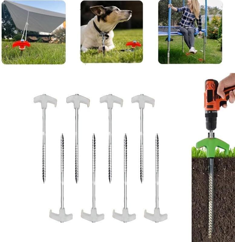 8" Screw in Tent Stakes，Ground Anchors Screw, Screw in Tent Stakes 4PCS