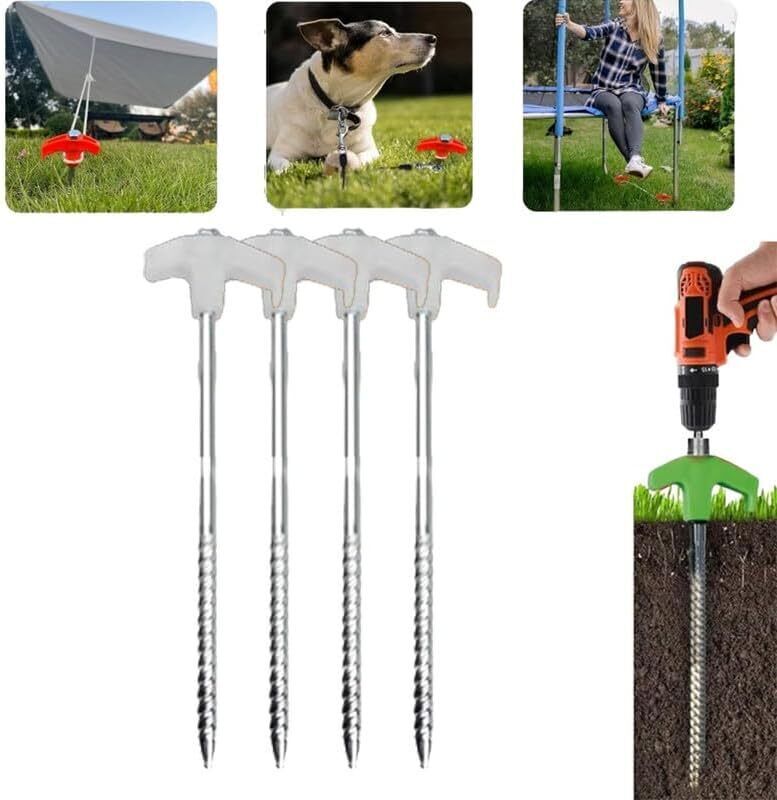 8" Screw in Tent Stakes，Ground Anchors Screw, Screw in Tent Stakes 4PCS