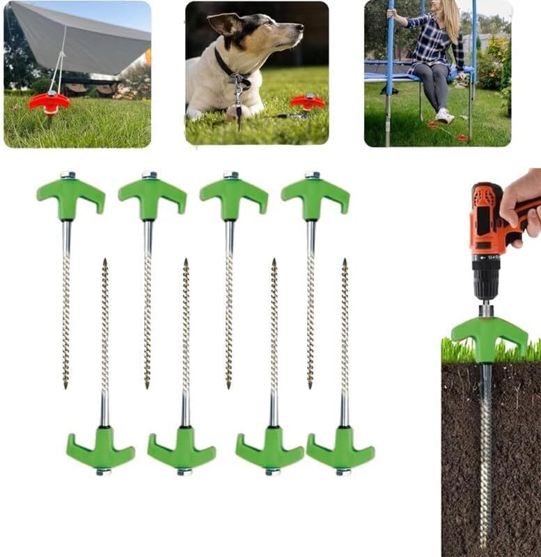 8" Screw in Tent Stakes，Ground Anchors Screw, Screw in Tent Stakes 4PCS