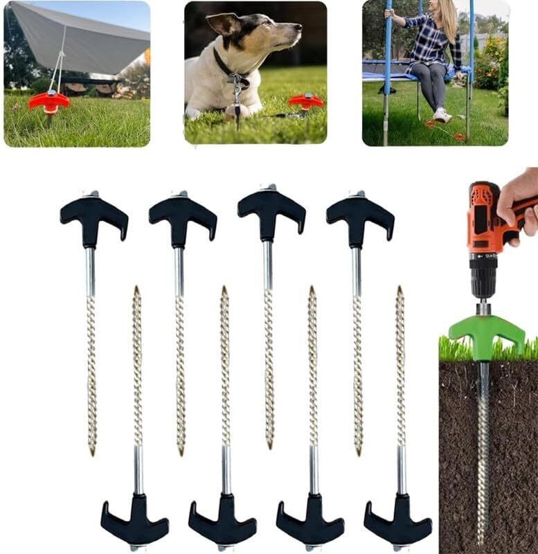 8" Screw in Tent Stakes，Ground Anchors Screw, Screw in Tent Stakes 4PCS