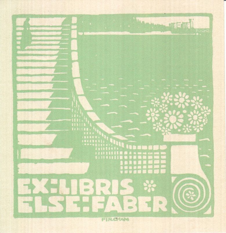 Exlibris Bookplate ClichÃ© Emil Pirchan 1884-1957 Femmes Escalier Eau