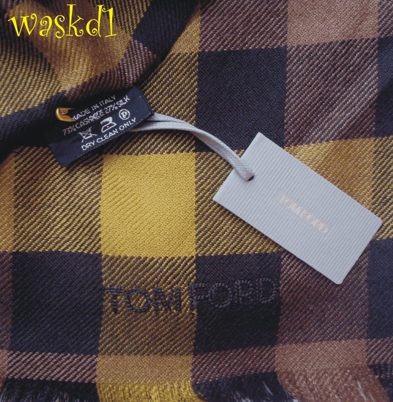 TOM FORD cashmere silk BROWN/YELLOW Signature CHECK 28x78