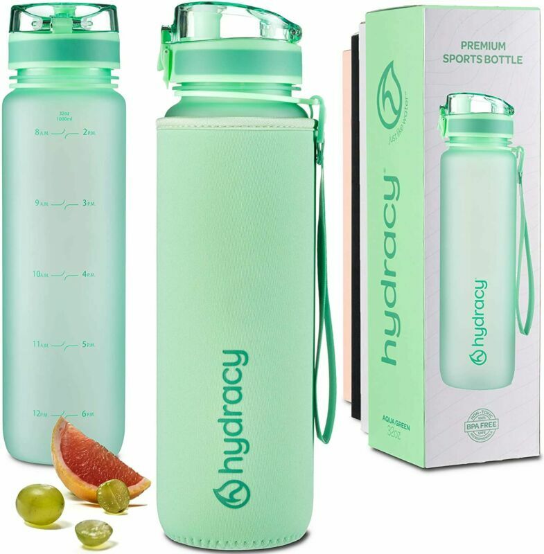 Hydracy Water Bottle with Time Marker - Large BPA Free Water