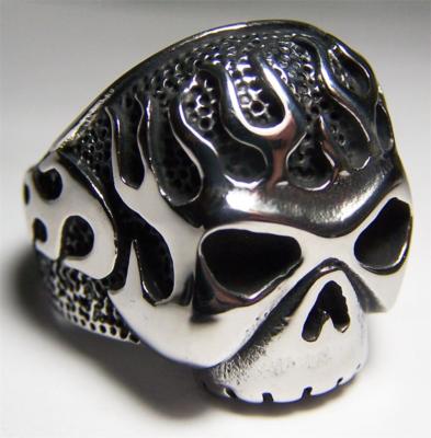 FIRE FLAMING SKULL HEAD STAINLESS BIKER RING #549-S MENS WOMENS jewelry rings