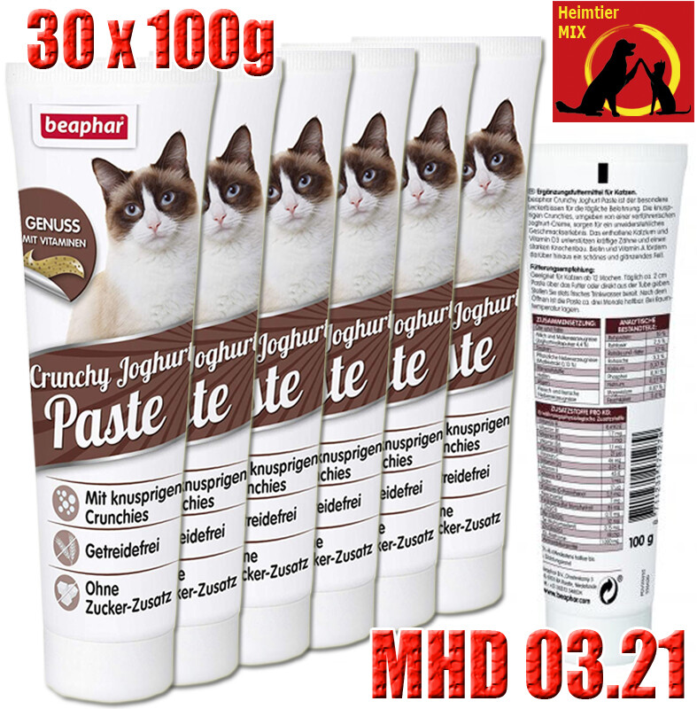 Beaphar Crunchy Joghurt Paste Katzen-Snack 30x100g Biotin & Vitamin A MHD 03.21