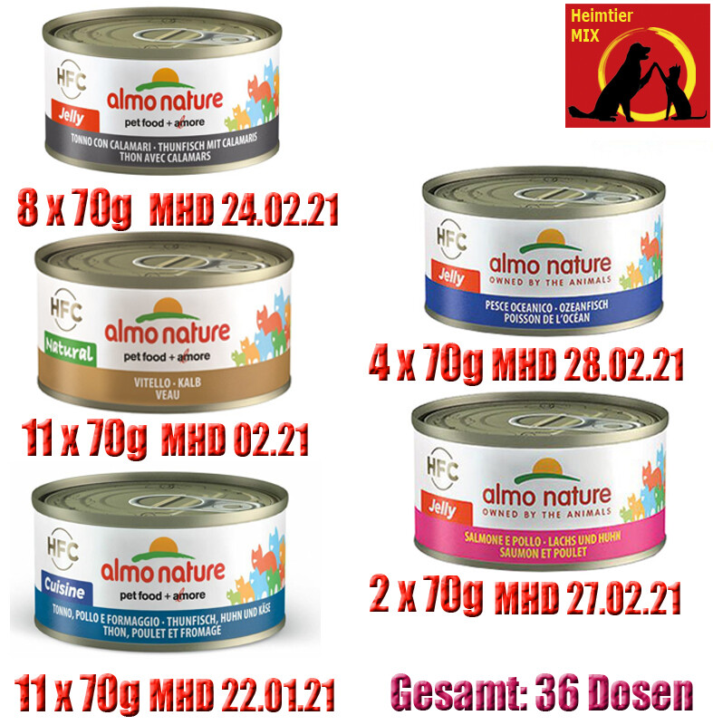 Almo Nature Katzenfutter Thunfisch Calamaris Huhn Käse Kalb Oceanfisch Lachs MHD