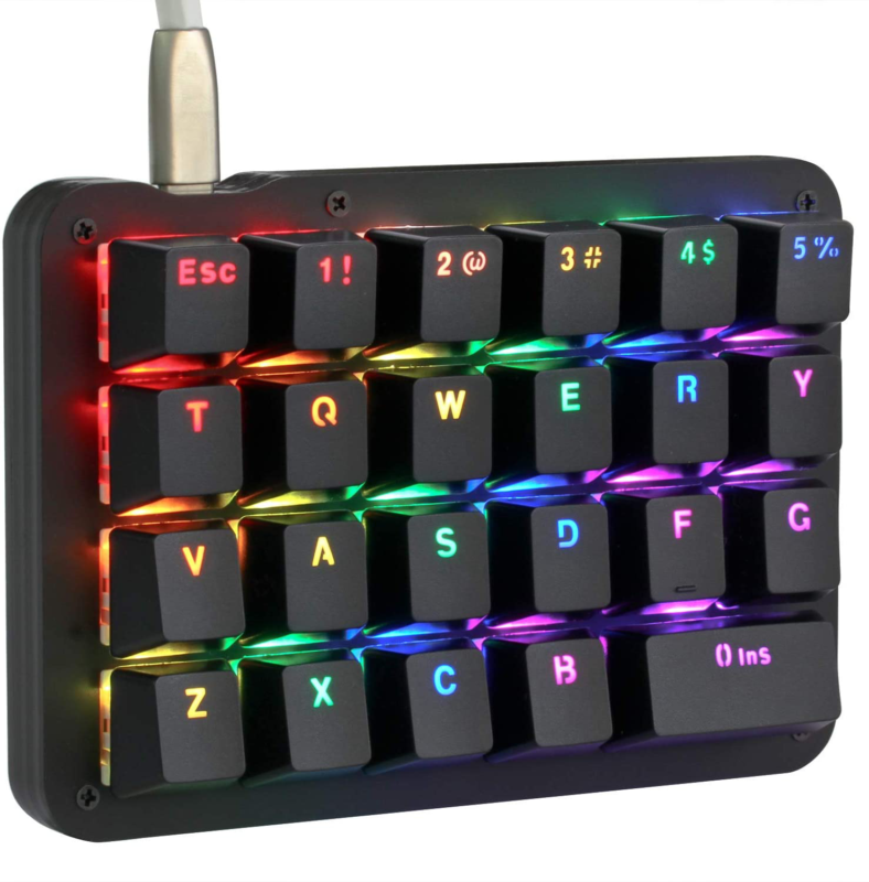 Koolertron One Handed Macro Mechanical Keyboard, RGB LED Backlit Portable Mini O