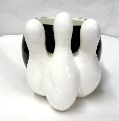Napcoware Black Bowling Ball White Pins Ceramic Flower C5442 Planter Vintage