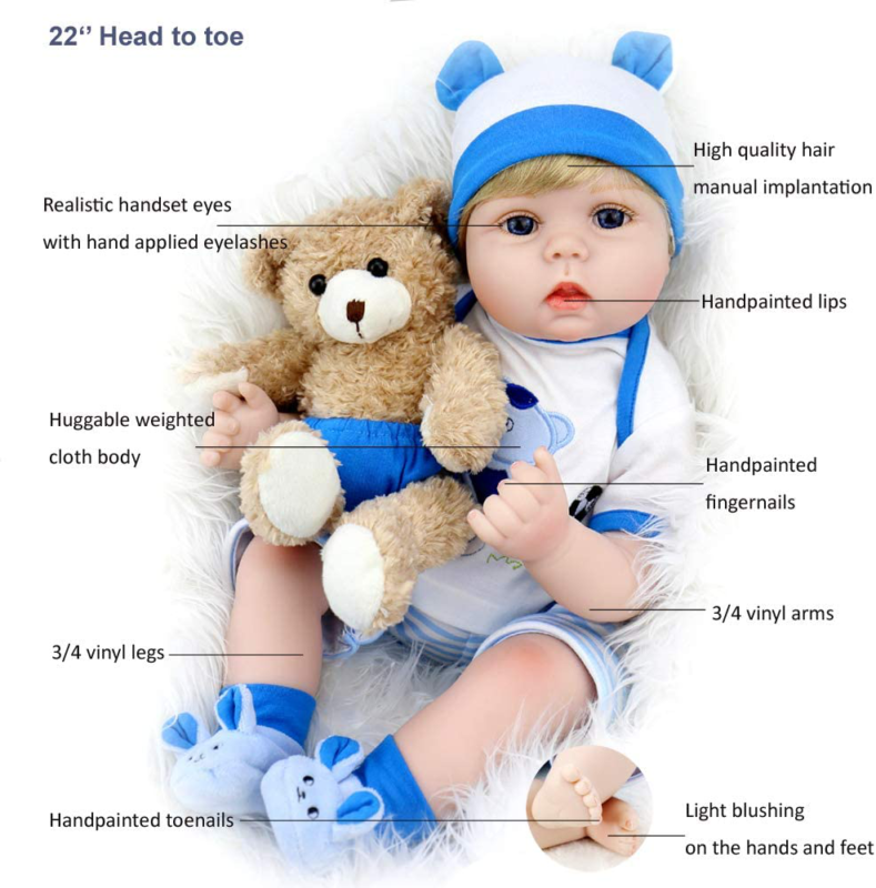 Aori Lifelike Reborn Baby Boy Doll 22 Inch Handmade Weighted Reborn Baby Doll wi
