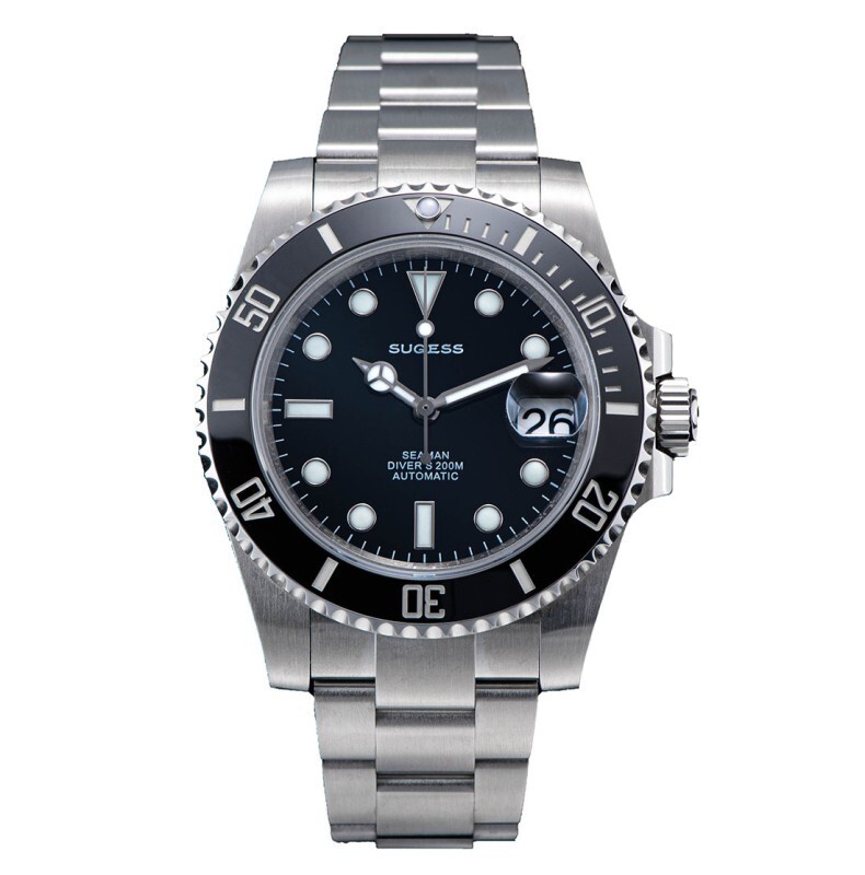 Sugess S421 Automatik Stahl Schwarz Datum Saphir Herren Uhr