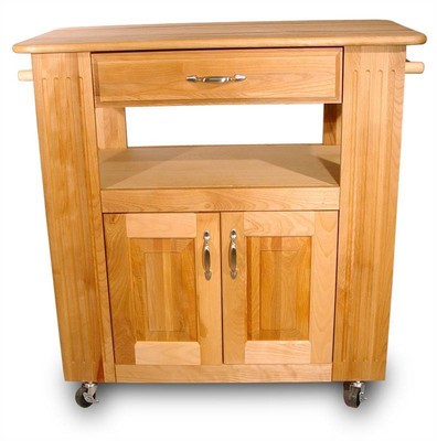 Hardwood Heart-of-the-Kitchen Island w 2 Cabinet Cart & Drawer [ID 23768]