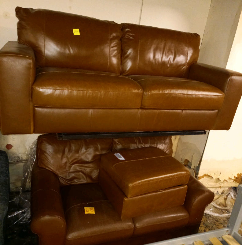 Leather Sofa £250 each. Footstool £70. RBW Final Furniture Clearance S in Leicester