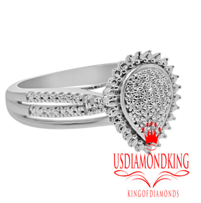 Pre-owned Usdiamondking Ladies 10k Real White Gold .10ct Genuine Natural Diamond Pear Shape Ring Band In H-i