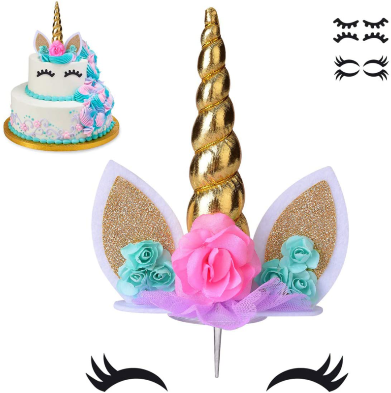 Unicorn Cake Topper,Handmade Party Cake Decoration Supplies with Eyelashes