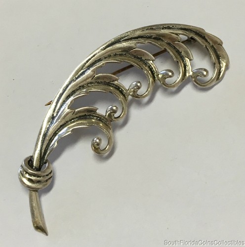 Estate Jewelry Elegant Leaf Pin Sterling Silver 3" Long