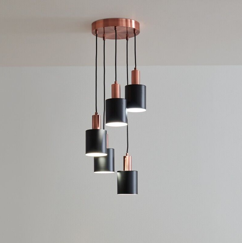 Black Copper Ceiling Light 5 Arm Drop Pendant Light Bedroom Living Room Lighting