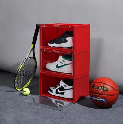 Magnetic Shoe Storage Box Drop Side/Front Sneaker Case Stackable Container --XL