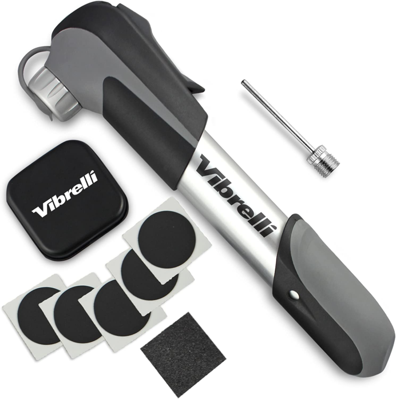 Vibrelli Mini Bike Pump  Glueless Puncture Repair Kit - Fits Presta  Schrader