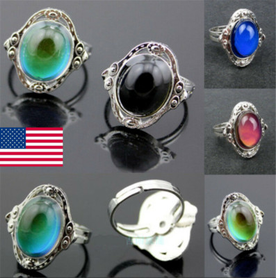 Magic Stone Mood Ring Adjustable Womens Temperature Change Color Oval  Jewelry