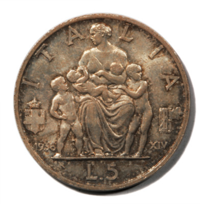 1936年イタリア 1936年 2リラ　ニッケル　エマヌエル3世 1936年イタリア 1936年 2リラ ニッケル エマヌエル3世 - メルカリ