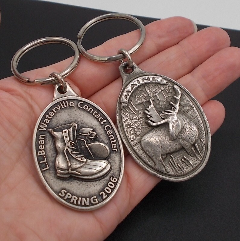 LL BEAN Outfitters 2006 and State of MAINE MOOSE Solid Pewter Keychains