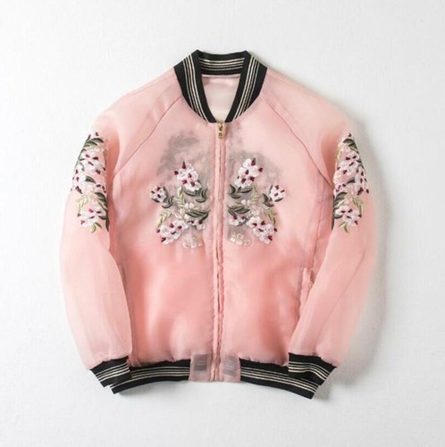 【超美品】JAPANESE EMBROIDERED JACKETS Vol1 Women Fashion Pink Embroidery Baseball Loose Jacket Bomber