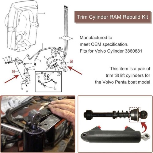 2Pcs Trim Cylinder RAM Rebuild Kits For Volvo Penta 3860881 290 872612 872837