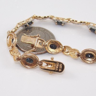 Sterling Silver Gold Vermeil Natural Sapphire Crossover Link Bracelet 7.5