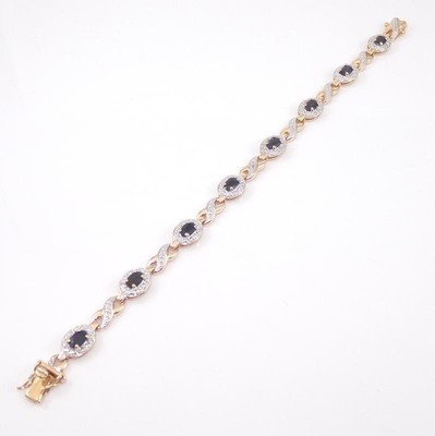 Sterling Silver Gold Vermeil Natural Sapphire Crossover Link Bracelet 7.5
