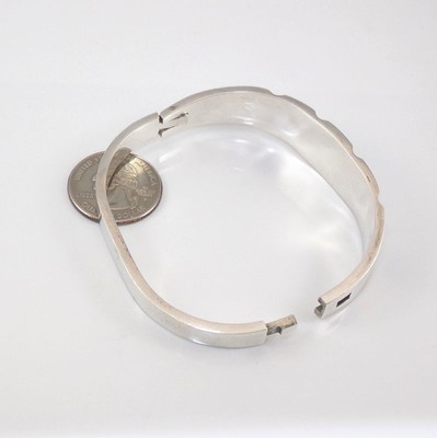 Heavy 950 Silver Turquoise Modernist Hinged Bangle Bracelet 45 Grams