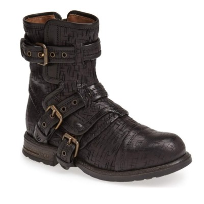UGG COLLECTION ELISABETA WEAVE BLACK LEATHER/ SHEARLING