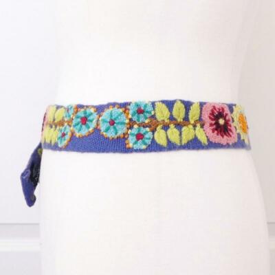 Jenny Krauss Flowers and Sprigs Embroidered Wool Belt Handmade in Peru S M L