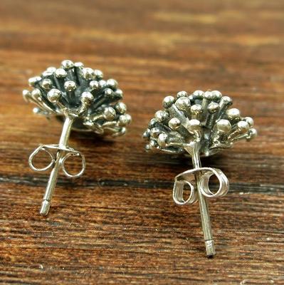 925 Sterling Silver Modernist Starburst Stud Post Earrings Handmade Unique Chic