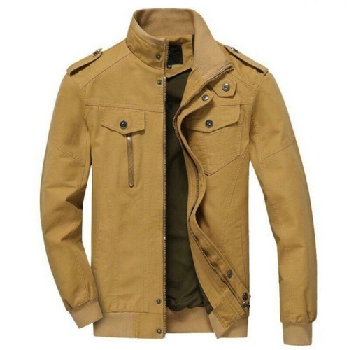 ジャケット・アウター alumu shaggy stand collar middle coat Men Spring And Autumn Jacket Coat Multi-Pockets Casual Cargo