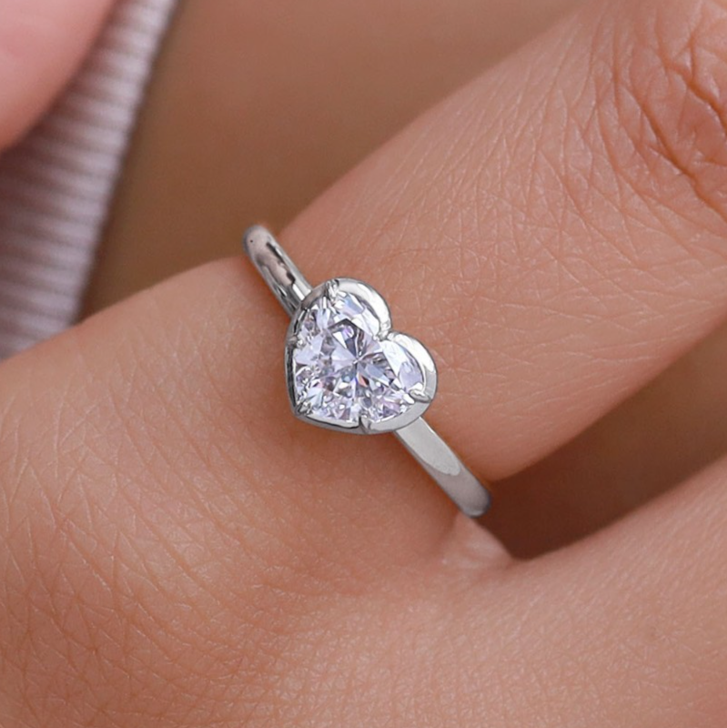 1.31 Ct IGI Heart Cut Diamond 6 Prong Engagement Ring 14K White Gold Lab Grown