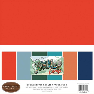 Carta Bella Double-Sided Solid Cardstock 12''X12'' 6/Pkg Summer Camp, 6 Colors