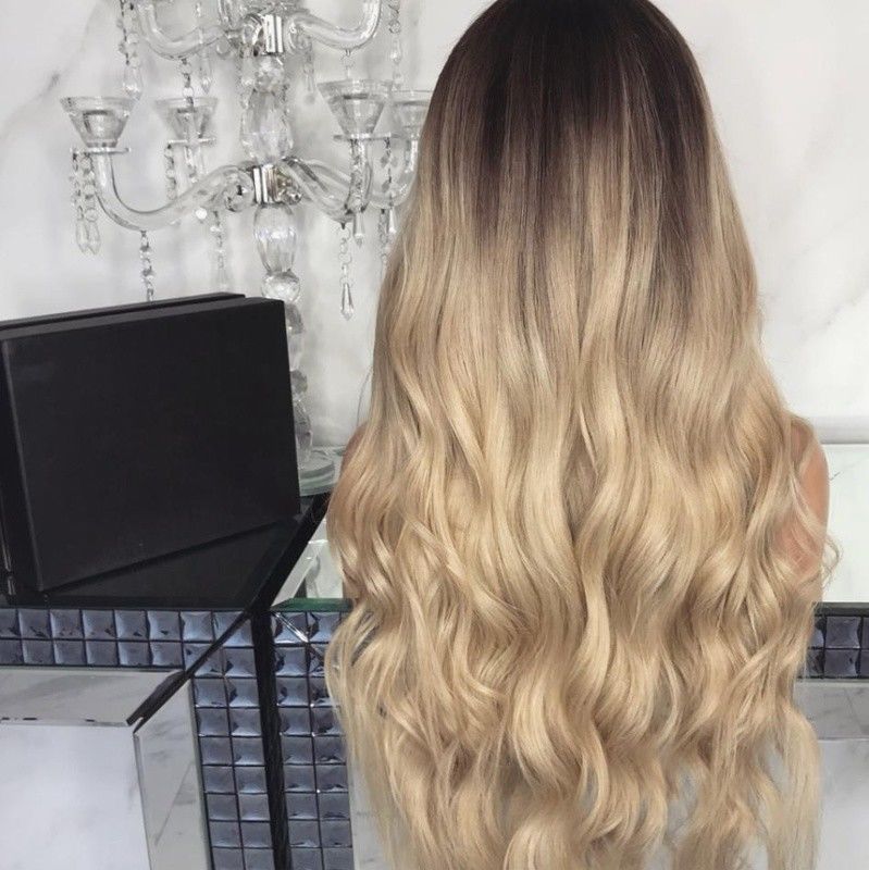 28Ladie Blonde Ombre Long Curly Wigs Women Natural Body Wavy Hair Cosplay