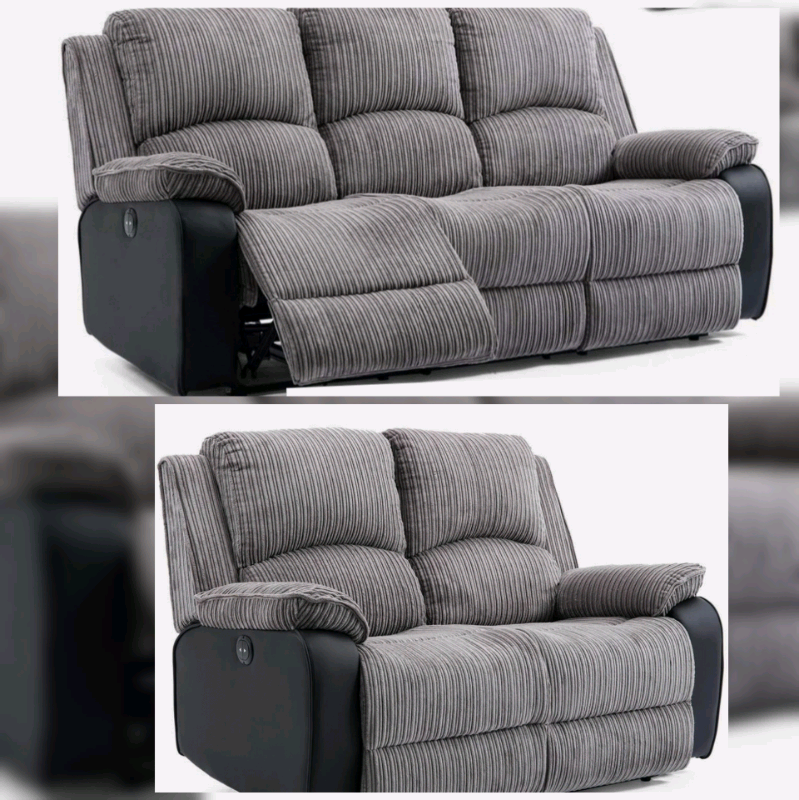 Grey jumbo cord Electric Recliner 3&2 Seater Sofa set New free local d