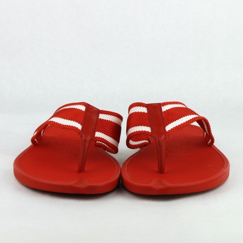 Pre-owned Gucci Red Rubber Sandals With White Stripes 391366 7567