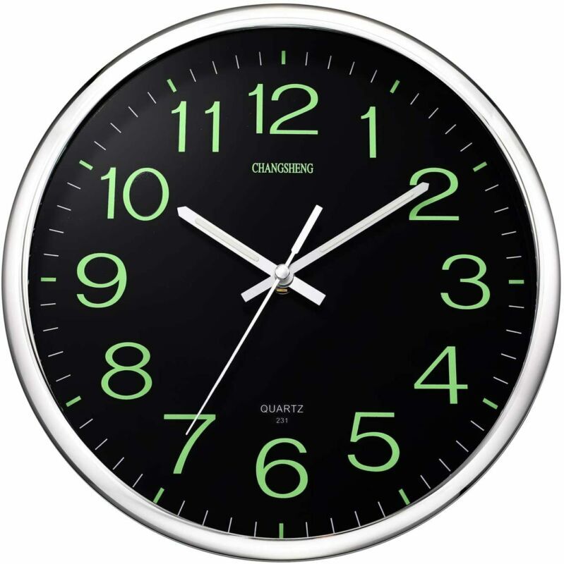 12Inch Large Modern Luminous Night Light Wall Clock Silent B