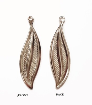 12 Vintage Silver Plated Steel Fancy Wavy Navette 36.5mm. Finding Pendants 5767